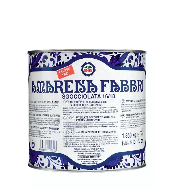 Fabbri Drained Amarena Cherries Tin 65Oz