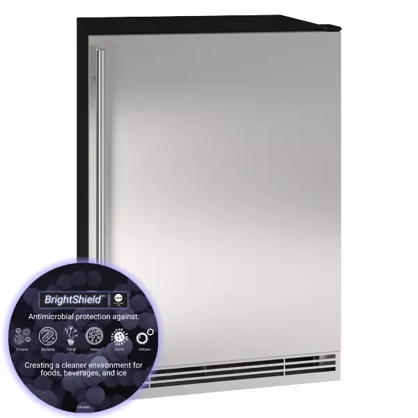 U-Line 24" Refrigerator with Reversible Hinge Solid Stainless Door and BrightShield Lighting Technology
