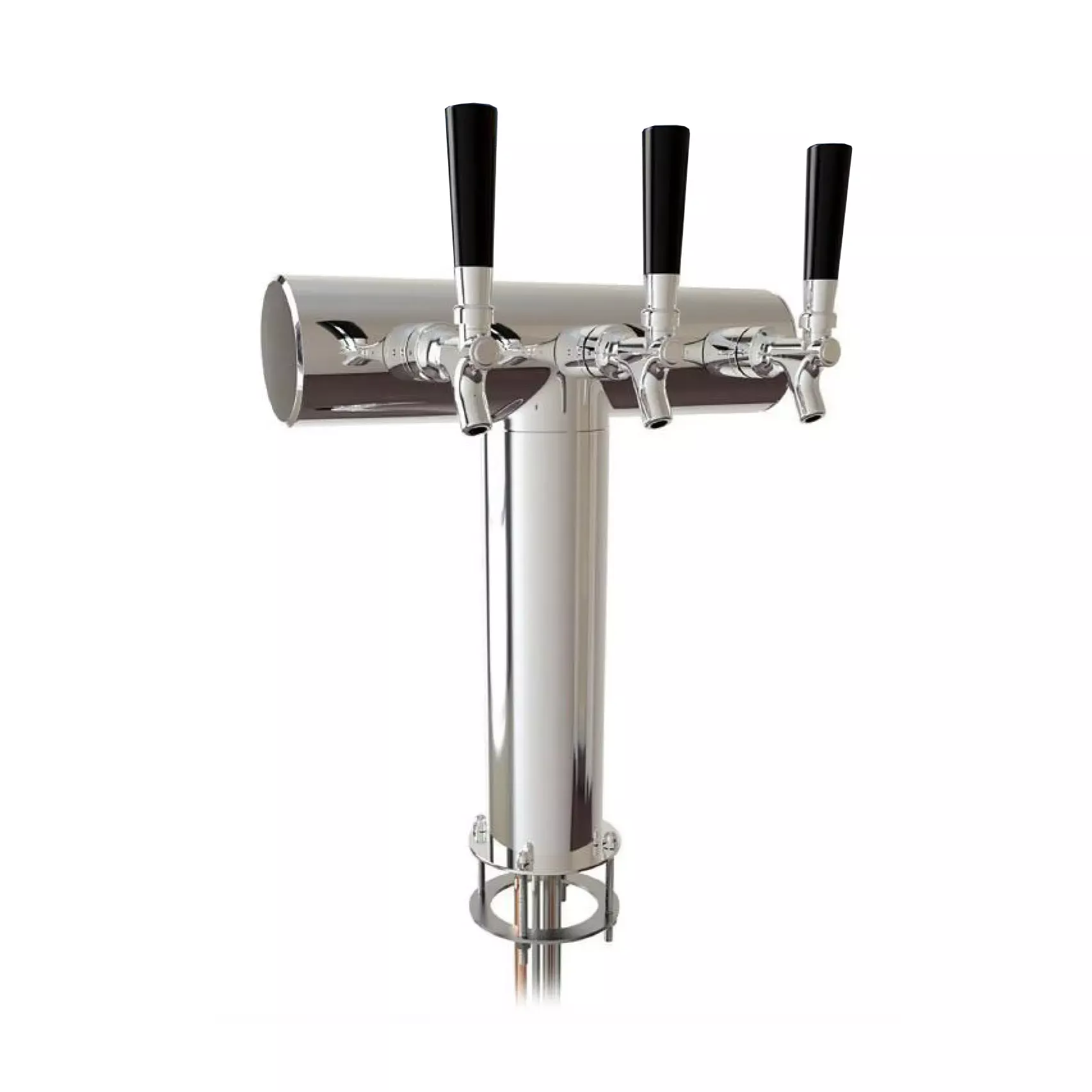 UBC Terra Stainless Steel 3 Faucet No-Flange Draft Beer Tower - 3.3 Inch Column - Glycol Cooled