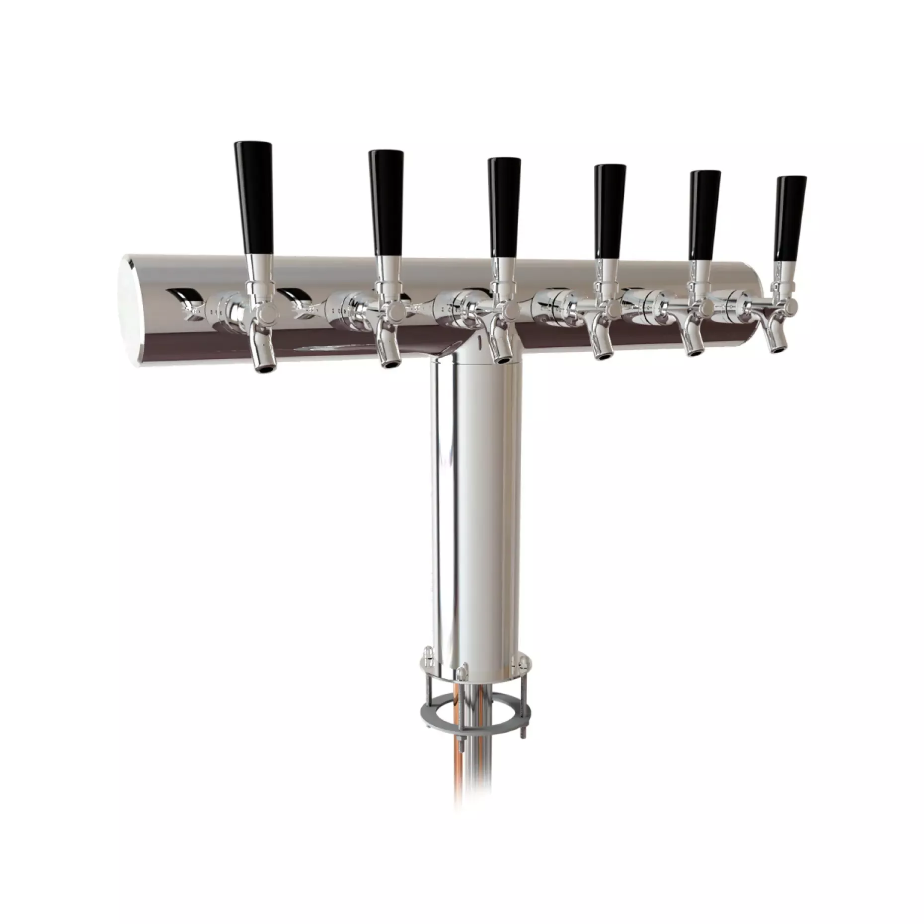 UBC Terra Stainless Steel 6 Faucet Flangeless Draft Beer Tower - 3.3 Inch Column - Glycol Cooled